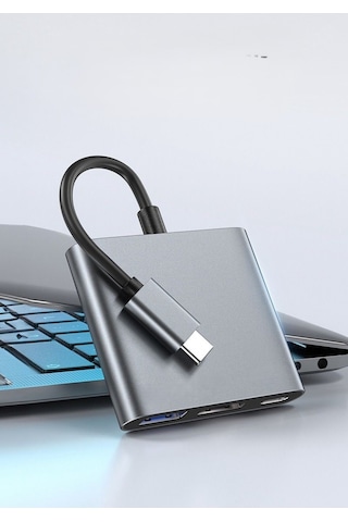 3 İn 1 1x Usb 1x Hdmı 1x Type-c Çıkışlı Usb C Hub Çoklayıcı Görüntü Ve Veri Aktarıcı