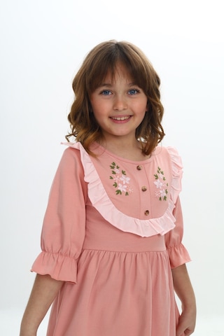 Toontoy Kids Toontoy Kız Çocuk Nakış Desenli Elbise Pudra