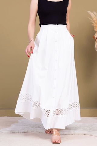 Dantel Detaylı Pileli Pamuk Etek 6025-beyaz Beyaz