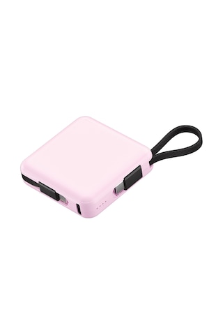 Raptic 5000 mAh Lightning - Type-C Kablolu Dijital Led Göstergeli Askılı Powerbank Pembe