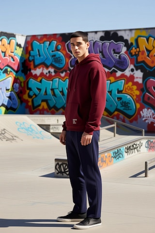 Benerly Erkek Kapüşonlu Düşük Kol Uzun Kollu Oversize Kalıp Sweatshirt Fo Bordo