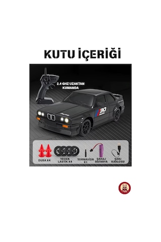 Oyuncak Bmw E30 Drift Araba 4x4 Uzaktan Kumandalı Araba 2.4ghz Şarjlı Led Işıklı 15 Km Hız Araba Siyah