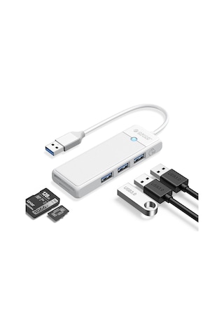 Orico PAPW3AT-U3-015-WH USB 3.0 to 3.0 TF SD Kart Okuyucu 3 Portlu USB 3.0 Çoklayıcı Adaptör Beyaz