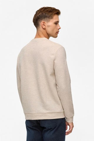 Süvari Bol Kesim O Yaka Melanj Desenli Waffle Sweatshirt Kahve