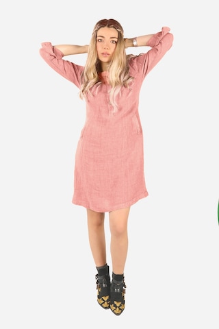 Keten Midi Elbise Pembe