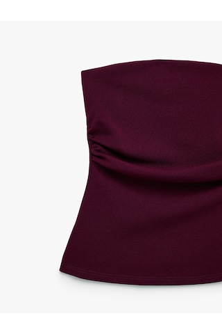 Koton Slim Fit Drape Detaylı Straplez Top Bordo 6sak10192ek