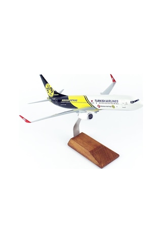 Thy051 1/100 Ölçek, Thy Borissia Dortmund Logolu B737-800 Yolcu Uçağı, Sergilemeye Hazır Ahşap Standlı Model-56300