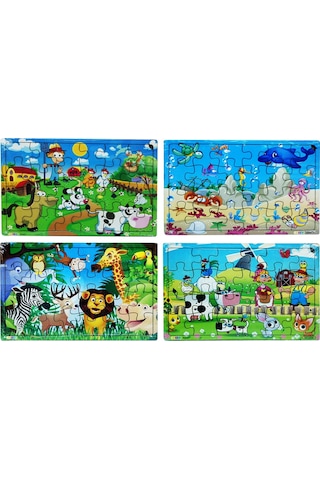 Yeni 4 Adet 24 Parçalı Ahşap Puzzle Yapboz Seti. Çiftliğim. Okya