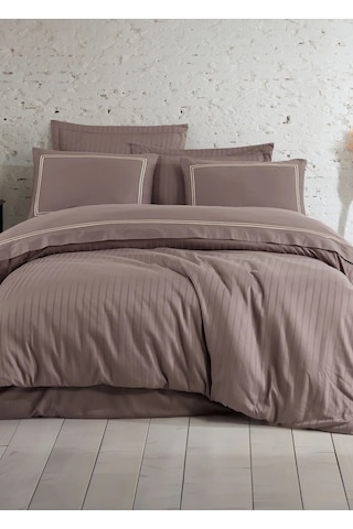 Dantela İmge Nakışlı Pamuk Saten Çift Kişilik Nev.takımı-a.kahve Açık Kahverengi