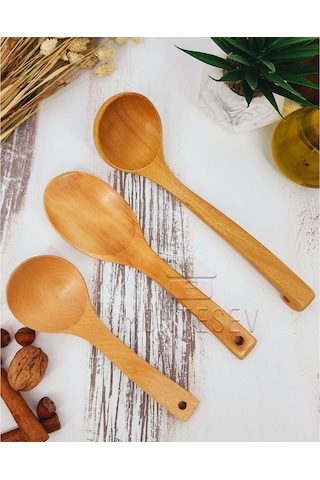 Ahşap Tahta Mutfak Kaşık Seti 3 Parça Kayın, Şimşir Ağacı 3-1
