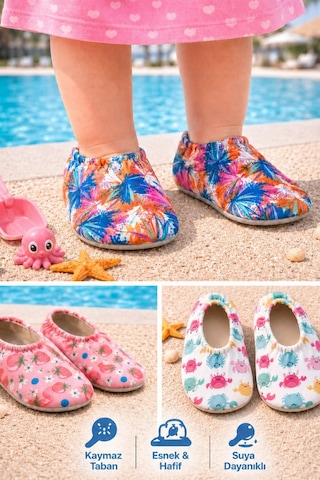 Muggo Baby Kaymaz Tabanlı Unisex Bebek Çocuk Deniz Ayakkabısı Ve Havuz Patiği Pudra