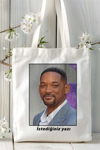 Art Hediye Will Smith Baskılı Bez Çanta Omuz Çantası Kişiye Özel Desen 1 Çok Renkli