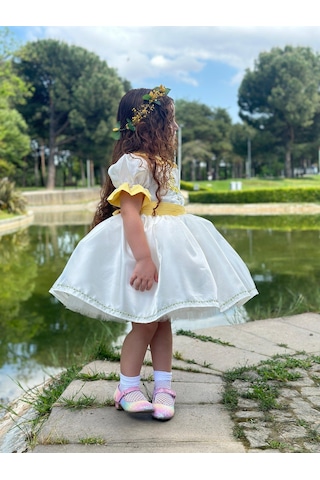 H L Y Karol Tasarım Sarı Papatya Vintage Kız Bebek Elbise,doğum Günü Elbise,fotoğraf Çekim Elbise,0-12 Yaş Uygun KREM