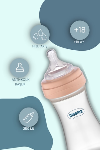 Mooma Kindy Antikolik Pp Biberon 250 Ml 18 Ay Hızlı Akış - Old Rose