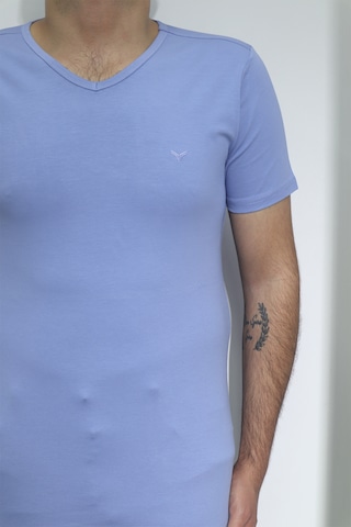 Santa Dmctekstil Erkek Düz Spor Kesim Dar Kalıp V-yaka T-shirt Mavi