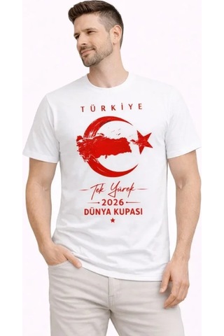 Veraura Lifestyle Erkek Türkiye Ay Yıldız Baskılı Taraftar Forma T-shirt - Beyaz