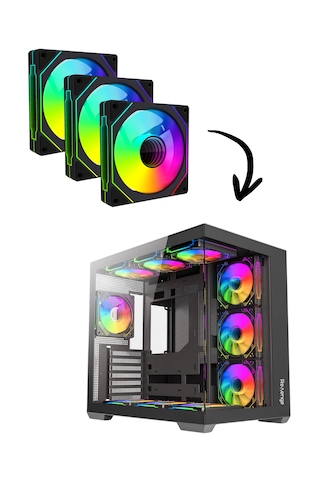 Supernova İle Uyumlu 3 Adet 6pın Argb Fan Hexagon Aynalı 6 Pin Kontrolcüye Bağlanan Fan Seti Siyah