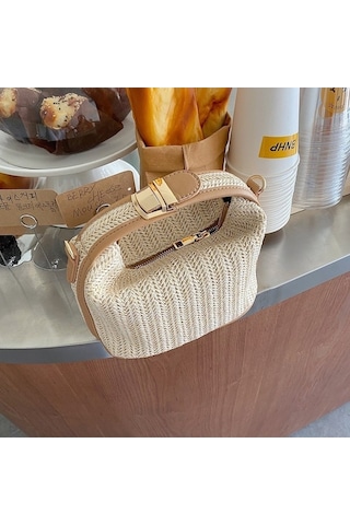 Didadodo Hasır Dokuma Kadın El Çantası, Bej, Casual Model Bej