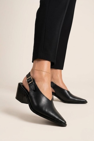 Fox Shoes Y654322203 Siyah Hakiki Deri Kalın Alçak Topuklu Western Ayakkabı