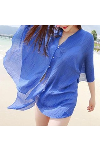 Gökyüzü Mavisi Şık Bikini Örtüsü V Yaka Tüm Uyumlu Sıcak Günler İçin Havalı Günlük Parlak Renkli Güneş Koruyucu Elbise Gök Mavi