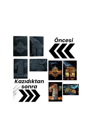 Scratch Art Kazıma Çizim Seti Antik Şehir Eserleri 4 Adet Ahşap Kalemli A3 Hobi & Sanat Tablosu