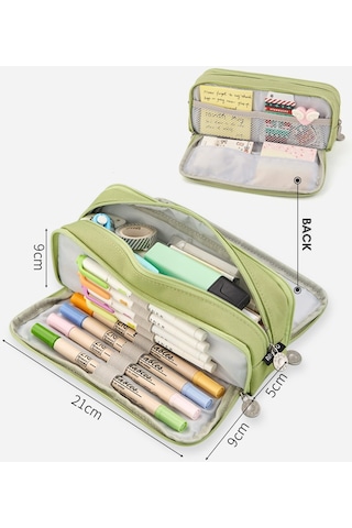 Geniş Kapasiteli Okul Kalem Kutusu, Çok Bölmeli Kalemlik, Öğrenci Ve Ofis Kırtasiye Malzemeleri İçin Pratik Kalem Kılıfı Yeşil