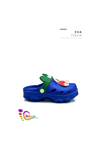 Sermoda Gözlük Desen Ayıcıklı Eva Çocuk Plaj Havuz Terlik Sabo Terlik Mavi Kırmızı