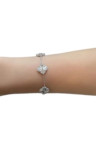 Erkek Kadın Gümüş Bileklik - 4 Yapraklı Yonca 5'li Lazerli Model Rhodium Kaplama Işıklı Kutuda Beyaz