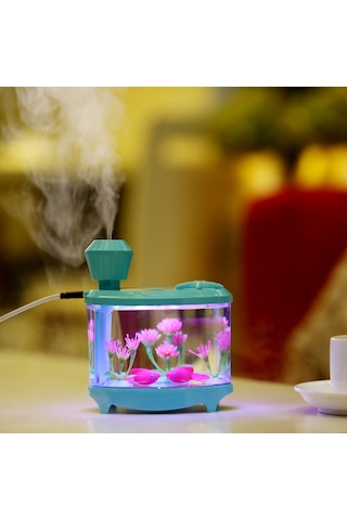 Hangfox Usb Akvaryum Nefeslandırıcı: Ev Ve Ofis İçin Nemlendirici, Hava Temizleyici Ve Estetik Gece Lambası Açık Mavi