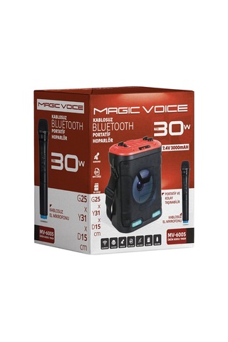 Magıcvoıce Mv-6005 Vhf El Mik-usb/sd/bt30 Watt Işıklı Taşınabilir