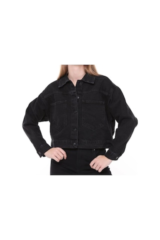 7007-dgml Kadın Düğmeli Jeans Denim Kot Ceket Siyah