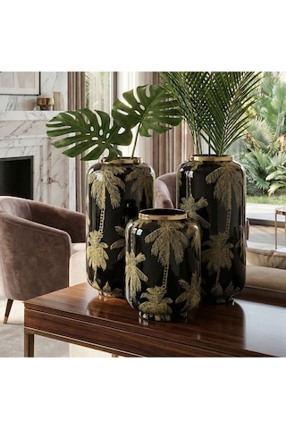 Lucky Art Palm Breeze Dekoratif Vazo 35cm Lyvu 002 Siyah