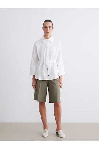 Lcwaıkıkı Classic Beyaz Dokulu Oversize Müslin Kadın Gömlek