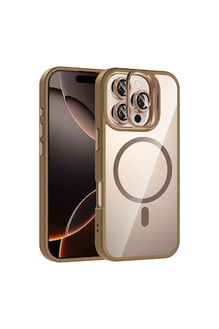 Mobilefix Iphone Uyumlu 16 Pro Max Kılıf Standlı Ve Kamera Lens Hediyeli M-safe Şarj Özellikli Kisamarka Desert Titanyum