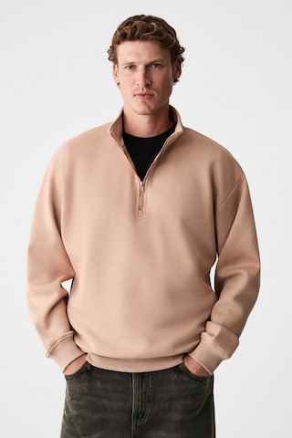 Grimelange Baxter Erkek Dik Yakalı Fermuarlı Relaxed Vizon Sweatshirt Vizon