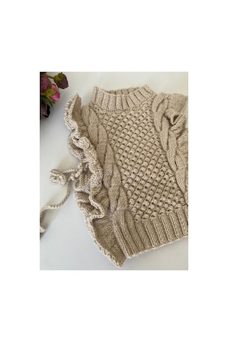 Adenya Sepeti El Örgüsü Fırfırlı Krem Süveter Zara Modeli Handmade Kız Bebek Bej