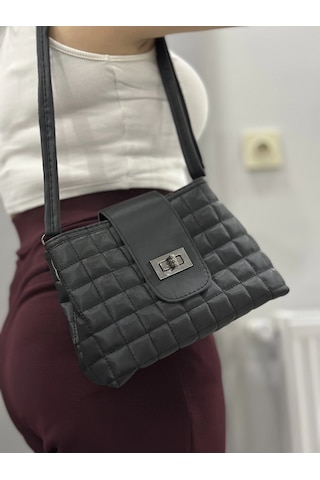 Biçomi Kapaklı Kapitone Siyah Cilt Çanta Siyah