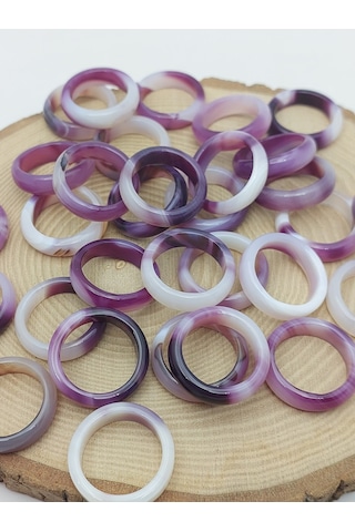 Akik Taşı Yüzük Mor Beyaz Alacalı 6mm Kalınlık 59954 Bakır