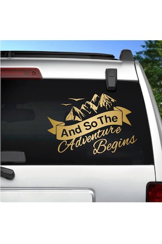 Adventure Begins Sticker - Kamp Doğa Dağ Sticker - Araba Oto Motosiklet Karavan Cam Sticker - 00084 15x10 Cm