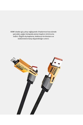 Usbc Usba 4 Ü 1 Arada Örgülü Kablo 65w Hızlı Şarj Metal Uç Dayanıklı