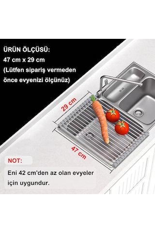 Mallart Katlanabilir Evye Üstü Bulaşık Kurutmalık Süzgeç 47x29 C Gümüş