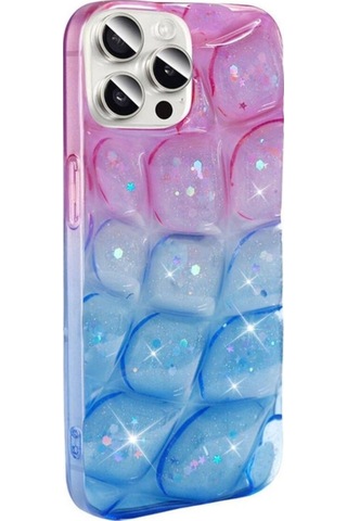 Apple Uyumlu iPhone 15 Pro Kılıf Simli 3d Desenli Zore Hacar Kapak Pembe-Mavi