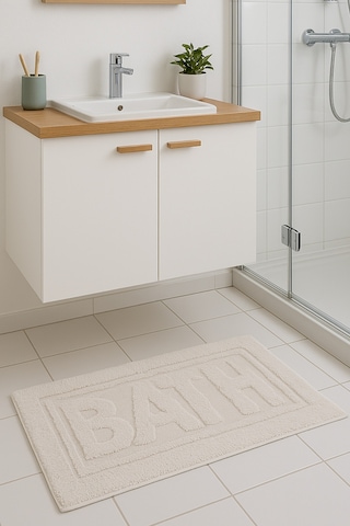 Bath Banyo Paspası 80x50 Dekoratif, Yıkanabilir, Tüylenme Yapmaz Ekru