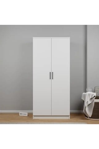 Kardelen Serisi 80 Cm Mat Beyaz 2 Kapılı 4 Raflı Elbise Dolabı Beyaz