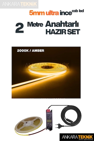 Ankara Teknik 5mm Ultra Ince Cob Şerit Led - Amber 12volt Tak Çalıştır Anahtarlı Set Metre Seçiniz 2 Metre