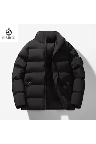 Erkek Sonbahar Ve Kış Kalın Pamuklu Ceket Siyah