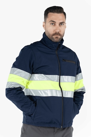 Çift Sıra Reflektörlü Neon Softshell Mont Lacivert - Sarı