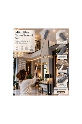 Uzatılabilir Saplı Mikrofiber Toz Alma Aparatı Tavan Ve Köşe Temizleme