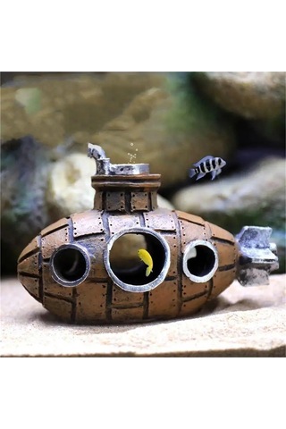 Youmex Akvaryum Balık Saklanma Gölgesi - Kırmızı Denizaltı Şekilli Pvc Dekoratif Ürün 12.5x6x8cm, Kutulu