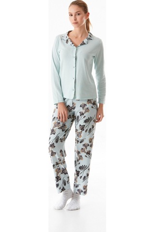 Fullamoda Yaprak Desenli Gömlek Yaka 2 Li Pijama Takımı 24mıcg631216553-buz Mavi Buz Mavi
